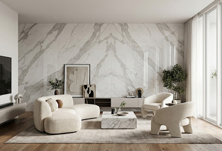 Bright modern living room with high gloss panels